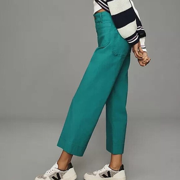 Anthropologie Maeve 30P The Colette Cropped Wide-Leg Pants 30 P Emerald Green - Picture 4 of 5